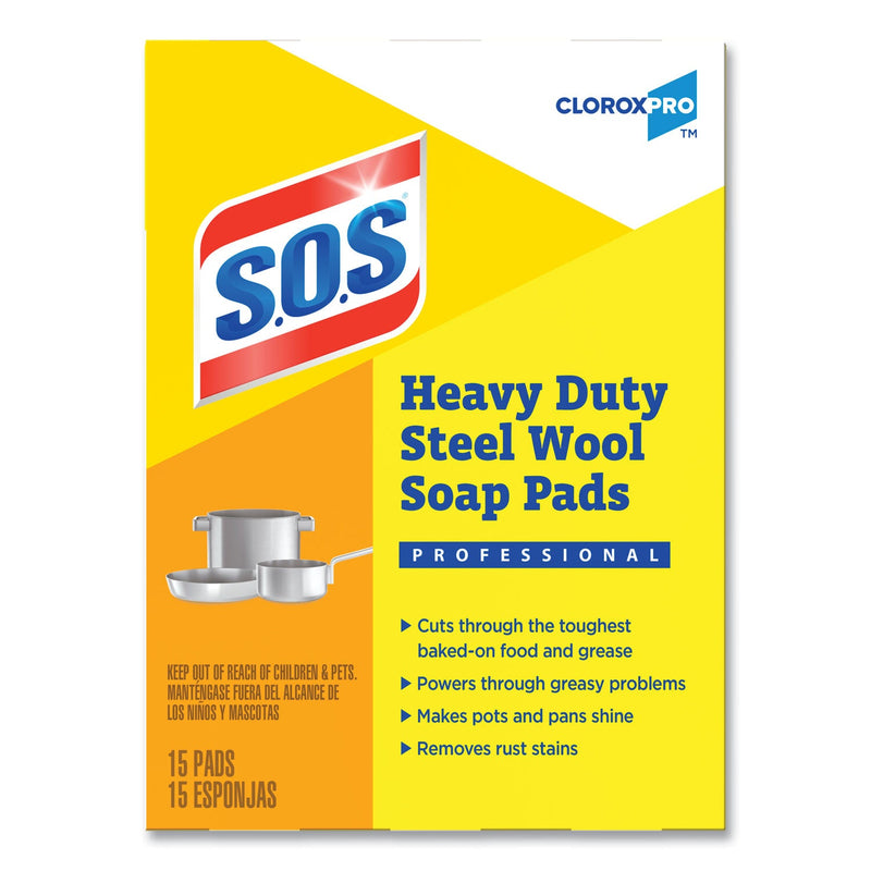 S.O.S. Steel Wool Soap Pads, 2.5 x 2.5, Steel, 15 Pads/Box, 12 Boxes/Carton