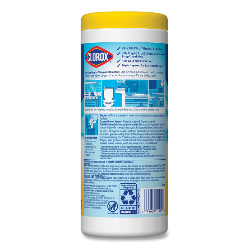 Clorox Disinfecting Wipes, 7 x 8, Crisp Lemon, 35/Canister, 12/Carton