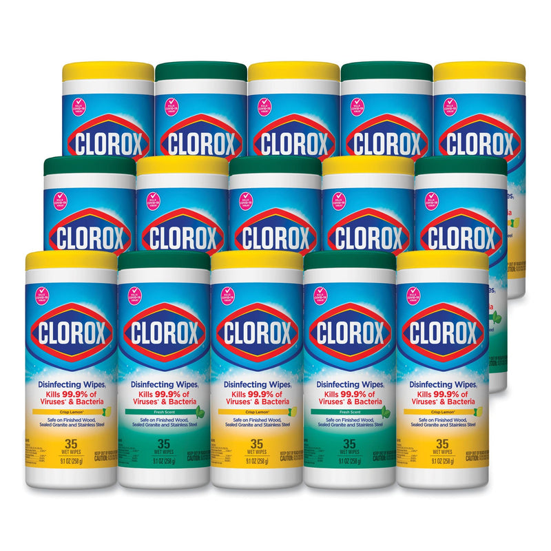 Clorox Disinfecting Wipes, 7 x 8, Fresh Scent/Citrus Blend, 35/Canister, 3/Pack, 5 Packs/Carton