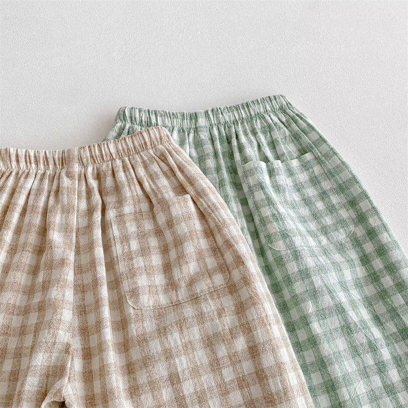 Ins Summer Children's Plaid Trousers Thin Linen Style