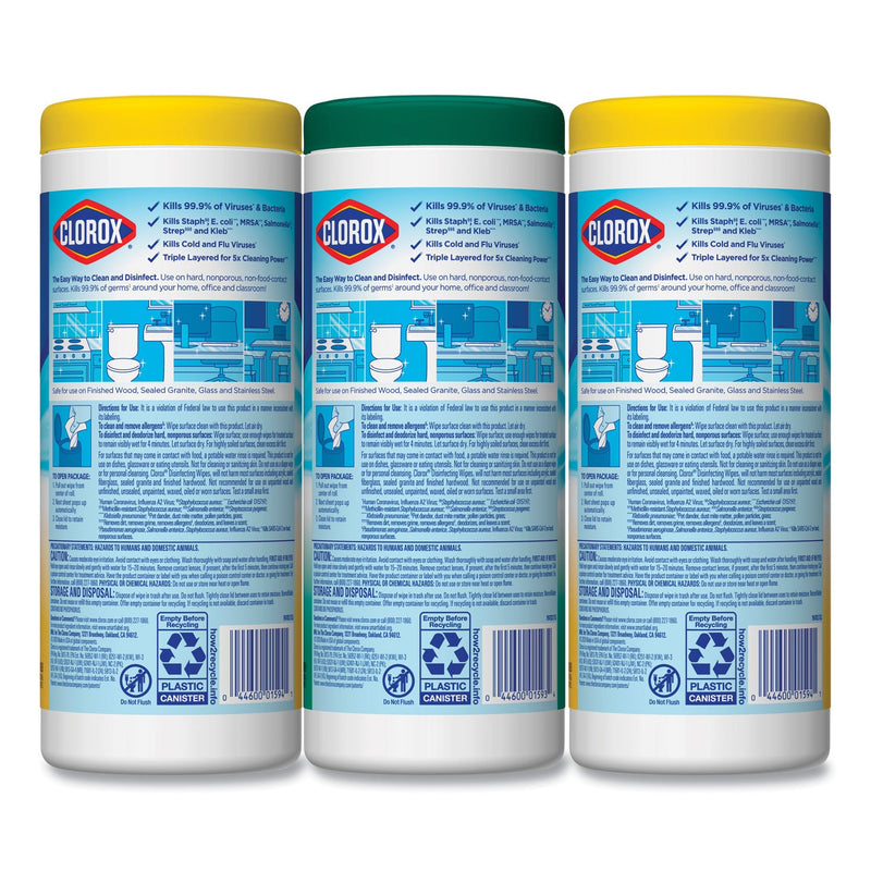 Clorox Disinfecting Wipes, 7 x 8, Fresh Scent/Citrus Blend, 35/Canister, 3/Pack