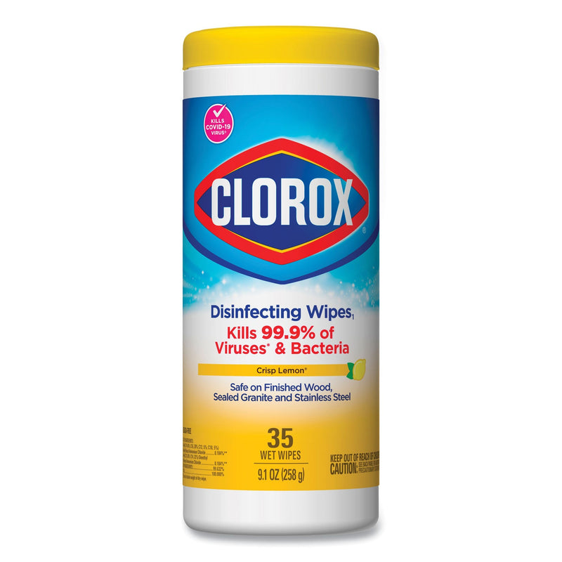 Clorox Disinfecting Wipes, 7 x 8, Crisp Lemon, 35/Canister, 12/Carton