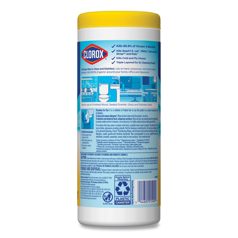Clorox Disinfecting Wipes, 7 x 8, Fresh Scent/Citrus Blend, 35/Canister, 3/Pack, 5 Packs/Carton