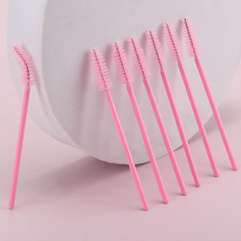 300 Disposable Spoolies Mascara Eyelash Wands Brush Applicator for Eyelash Extension Eyebrow and Makeup Pink