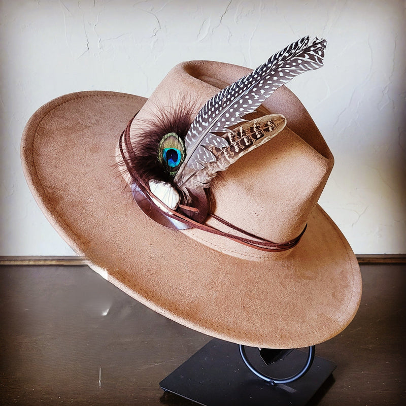 Boho Western Felt Hat w/ Choice of Turquoise Hat Accent-Tan 981d