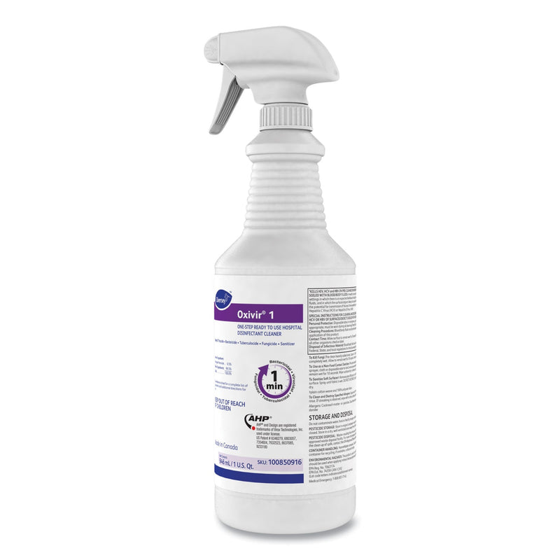 Diversey Oxivir 1 RTU Disinfectant Cleaner, 32 oz Spray Bottle, 12/Carton