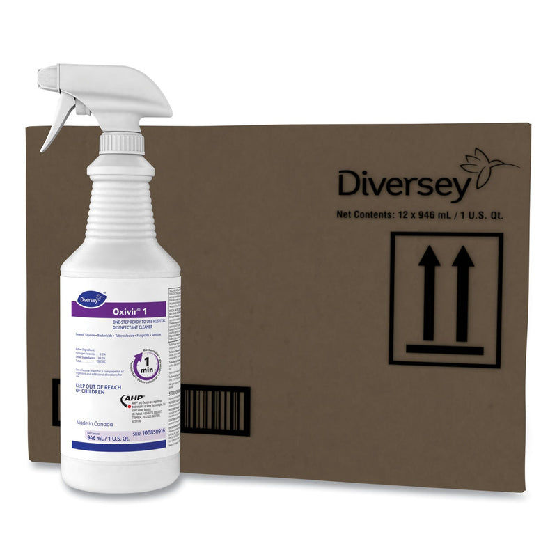 Diversey Oxivir 1 RTU Disinfectant Cleaner, 32 oz Spray Bottle, 12/Carton