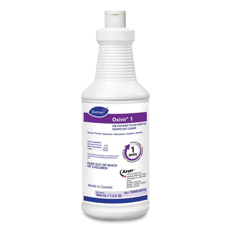 Diversey Oxivir 1 RTU Disinfectant Cleaner, 32 oz Spray Bottle, 12/Carton