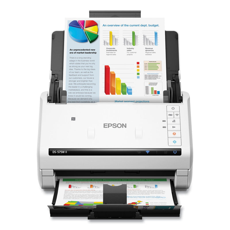 Epson DS-575W II Wireless Color Duplex Document Scanner, 600 dpi Optical Resolution, 50-Sheet Duplex Auto Document Feeder