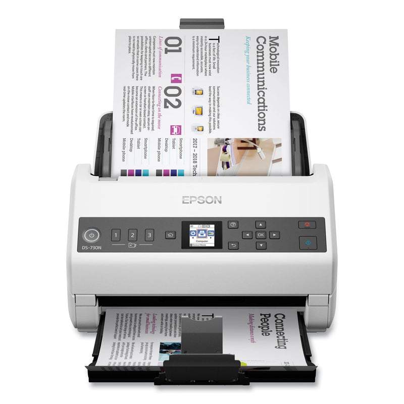 Epson DS-730N Network Color Document Scanner, 600 dpi Optical Resolution, 100-Sheet Duplex Auto Document Feeder