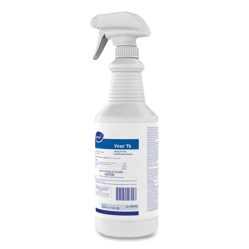 Diversey Virex TB Disinfectant Cleaner, Lemon Scent, Liquid, 32 oz Bottle, 12/Carton