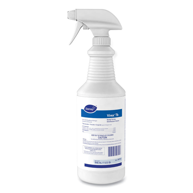 Diversey Virex TB Disinfectant Cleaner, Lemon Scent, Liquid, 32 oz Bottle, 12/Carton