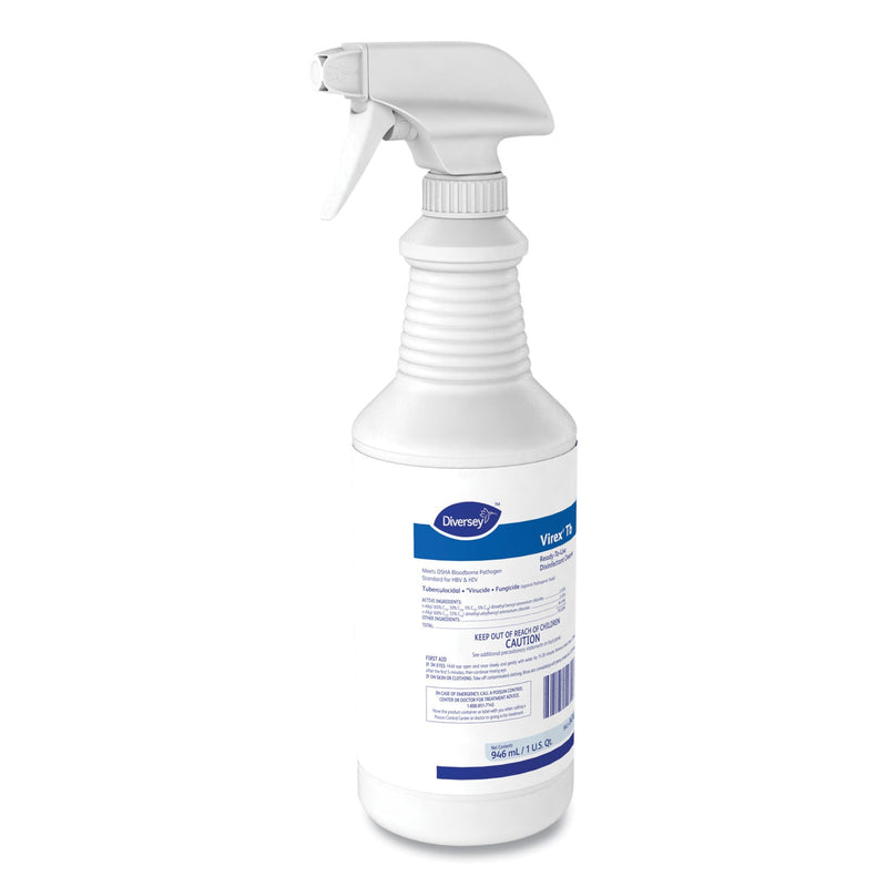 Diversey Virex TB Disinfectant Cleaner, Lemon Scent, Liquid, 32 oz Bottle, 12/Carton