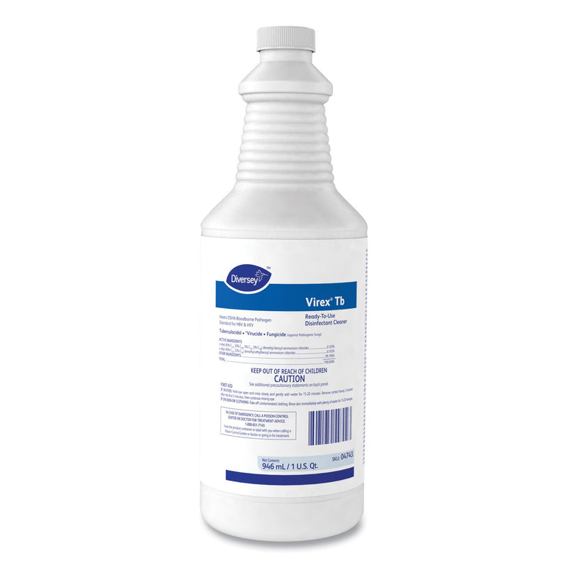 Diversey Virex TB Disinfectant Cleaner, Lemon Scent, Liquid, 32 oz Bottle, 12/Carton