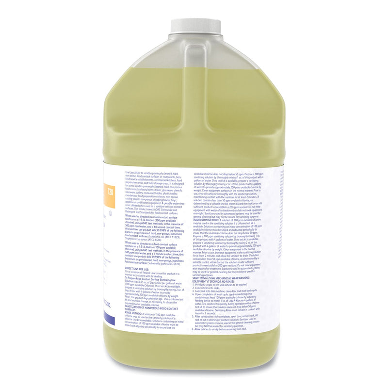 Diversey Liqu-A-Klor Disinfectant/Sanitizer, 1 gal Bottle, 4/Carton