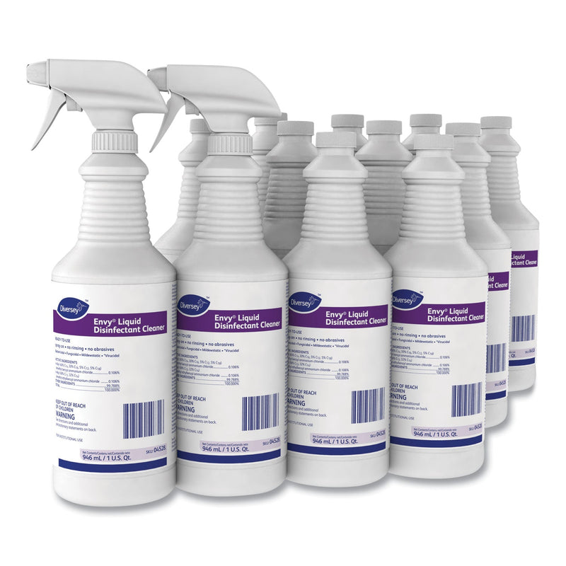 Diversey Envy Liquid Disinfectant Cleaner, Lavender, 32 oz Spray Bottle, 12/Carton