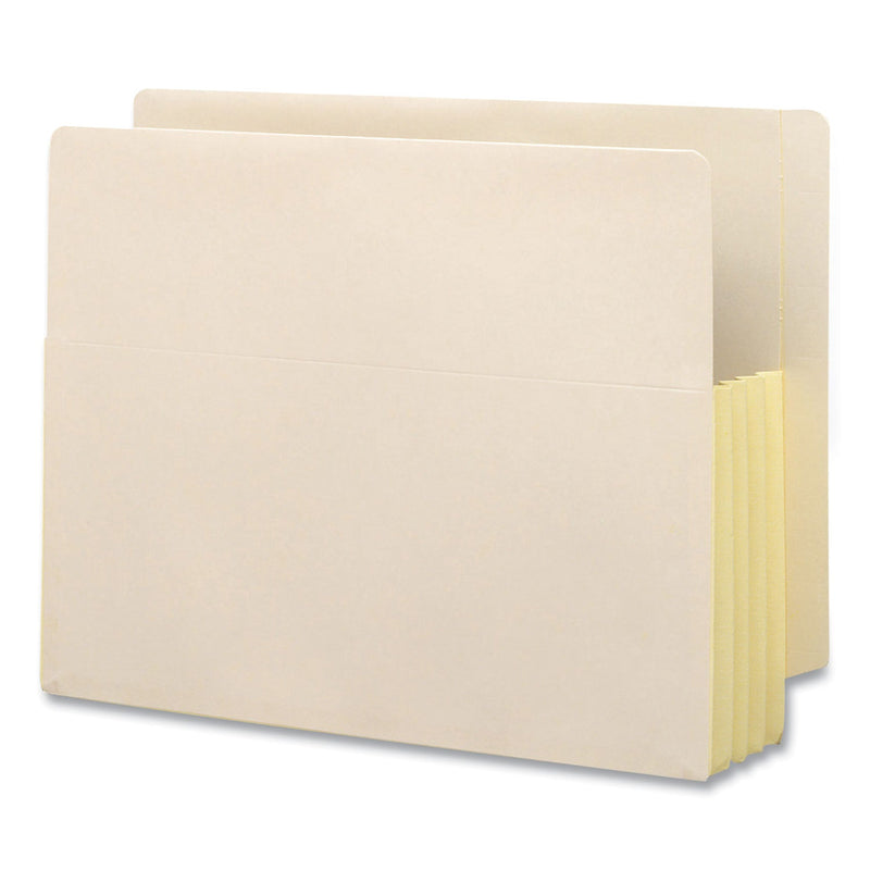 Smead Manila End Tab File Pockets with Tyvek-Lined Gussets, 3.5" Expansion, Letter Size, Manila, 10/Box