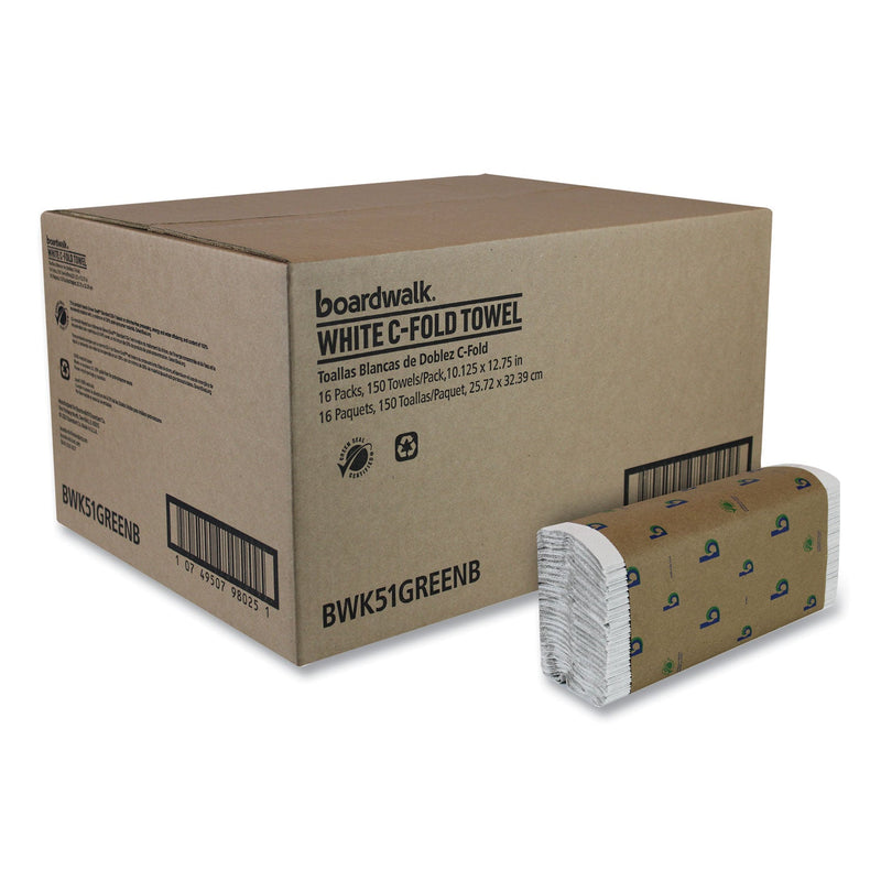 Boardwalk Green C-Fold Towels, 10.13 x 12.75, Natural White, 150/Pack, 16 Packs/Carton