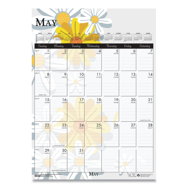House of Doolittle Recycled Wild Flower Wall Calendar, Wild Flowers Artwork, 12 x 16.5, White/Multicolor Sheets, 12-Month (Jan to Dec): 2023