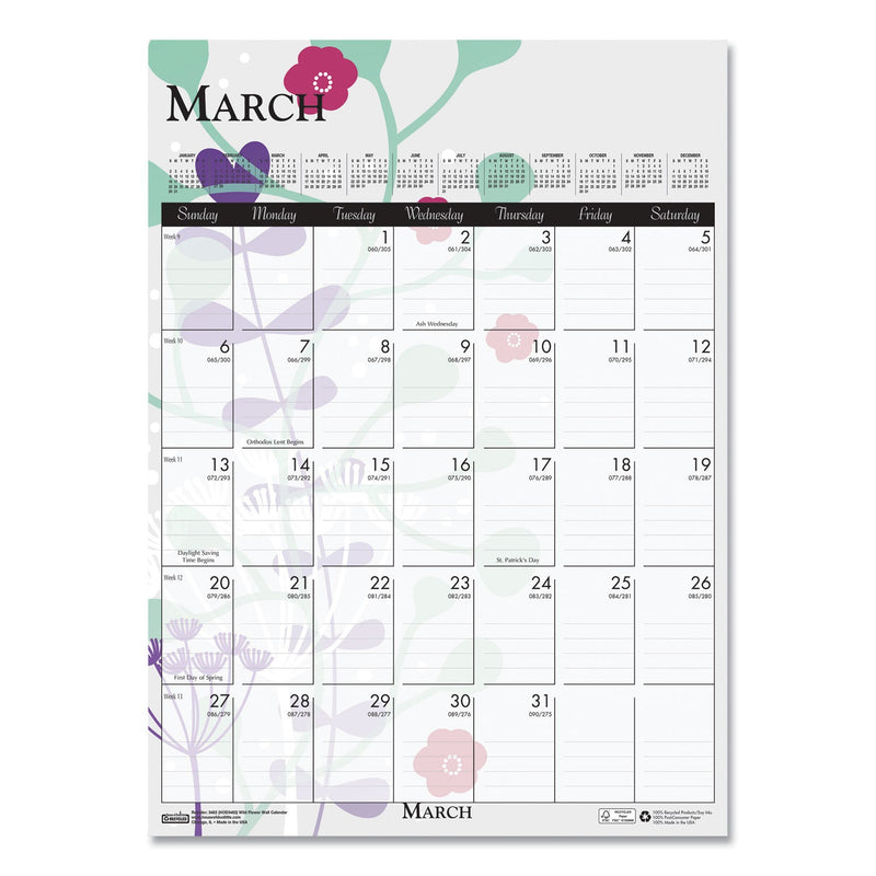 House of Doolittle Recycled Wild Flower Wall Calendar, Wild Flowers Artwork, 12 x 16.5, White/Multicolor Sheets, 12-Month (Jan to Dec): 2023