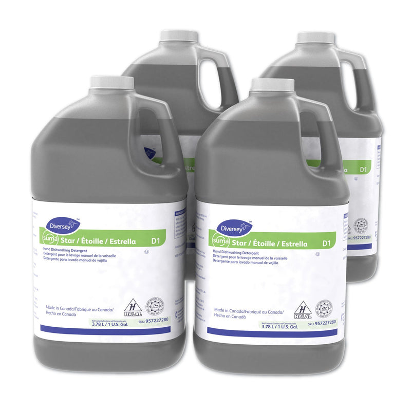Diversey Suma Star D1 Hand Dishwashing Detergent, Unscented, 1 gal Bottle, 4/Carton