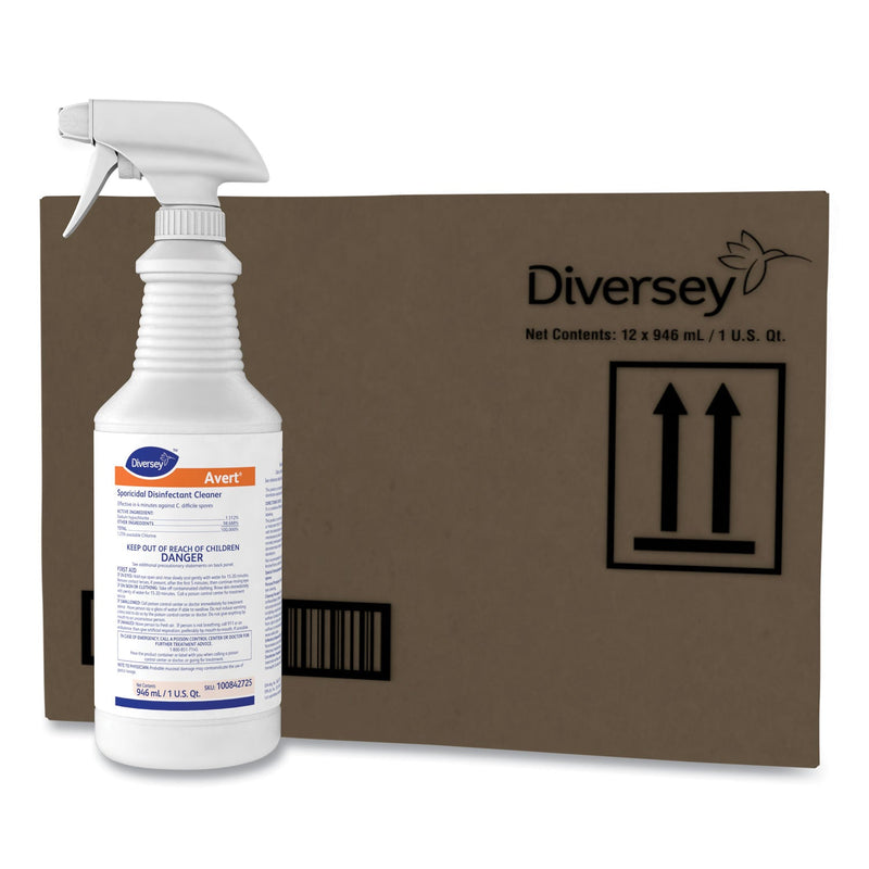Diversey Avert Sporicidal Disinfectant Cleaner, 32 oz Spray Bottle, 12/Carton