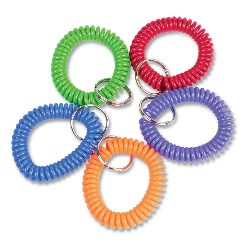 CONTROLTEK Wrist Key Coil Key Organizers, Blue/Green/Orange/Purple/Red, 10/Pack