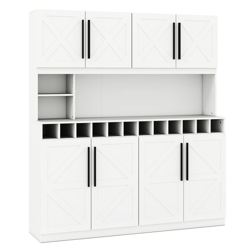 70 Inch Farmhouse Pantry Cabinet Kitchen Buffet Hutch with 4 Cabinets and 2 Open Shelves