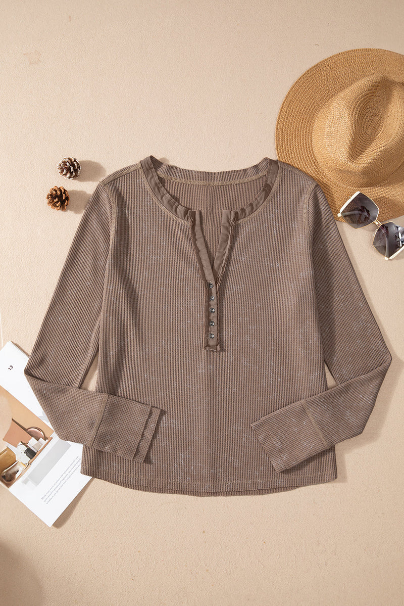Zahra Waffle Knit Neckline Long Sleeve Top