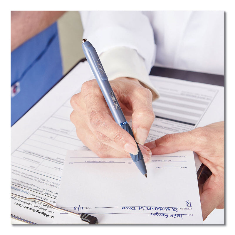 Sharpie S-Gel Fashion Barrel Gel Pen, Retractable, Medium 0.7 mm, Black Ink, Frost Blue Barrel, Dozen