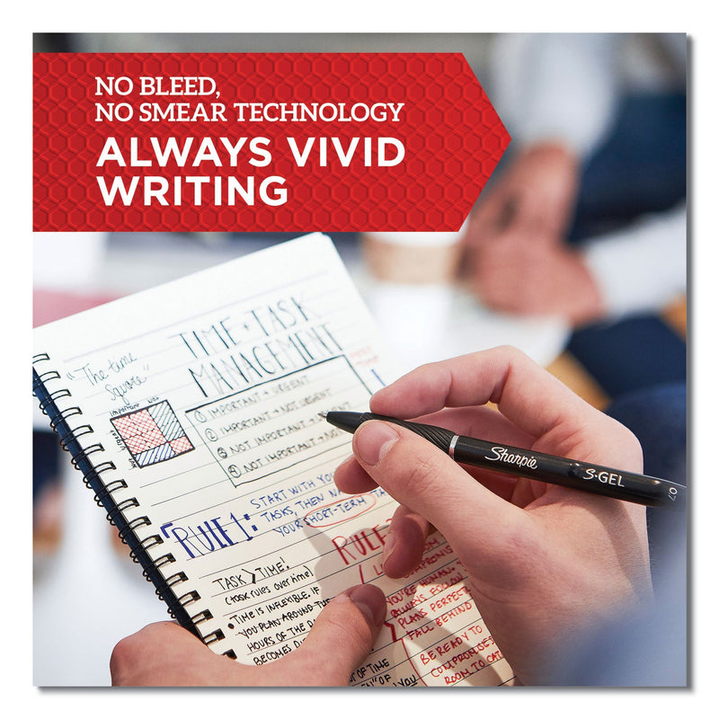 Sharpie S-Gel High-Performance Gel Pen, Retractable, Medium 0.7 mm, Blue Ink, Black Barrel, 36/Pack