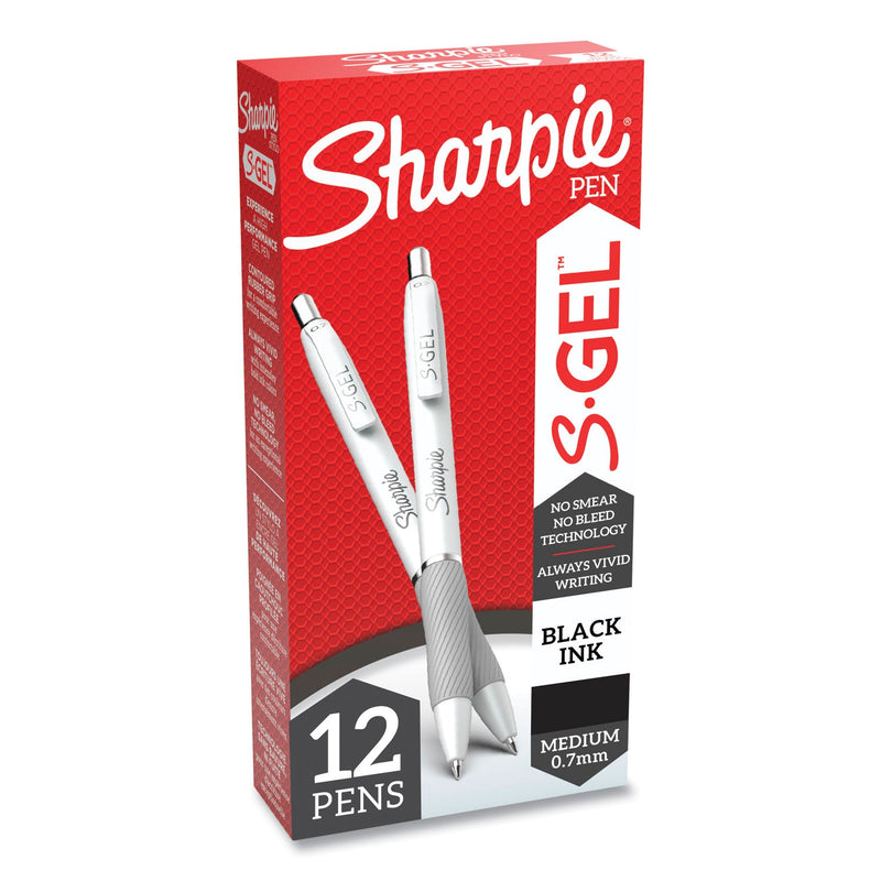 Sharpie S-Gel Fashion Barrel Gel Pen, Retractable, Medium 0.7 mm, Black Ink, Pearl White Barrel, Dozen