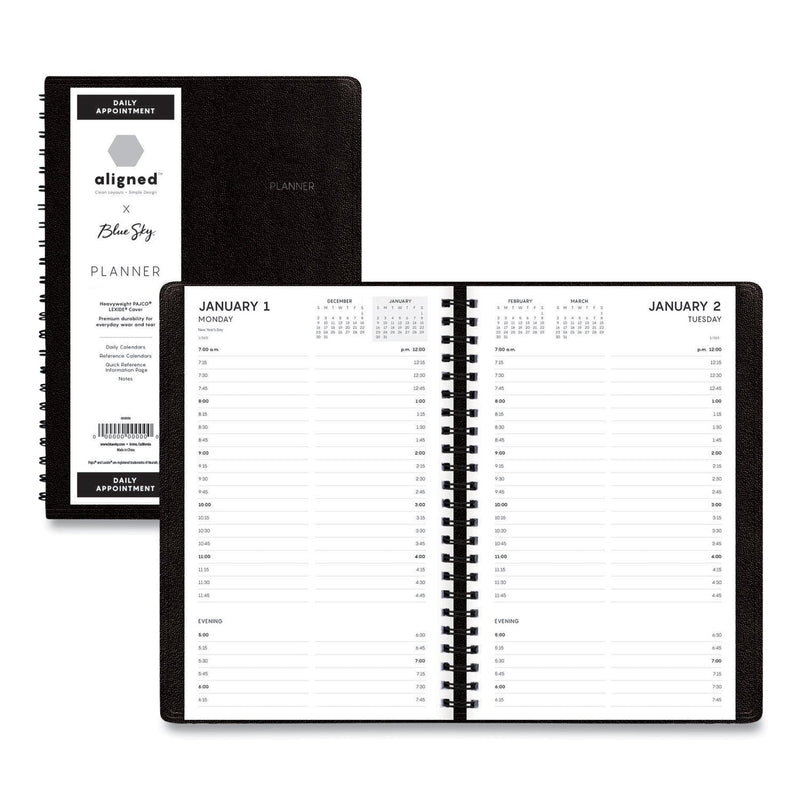 Blue Sky Aligned Daily Appointment Planner, 8 x 5, Black Cover, 12-Month (Jan to Dec): 2023