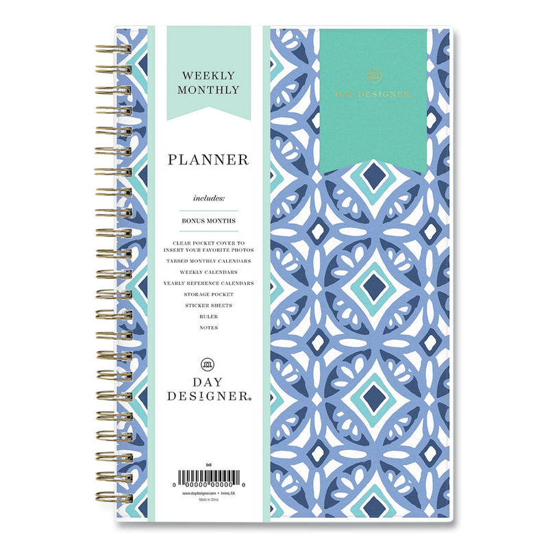 Blue Sky Day Designer Tile Weekly/Monthly Planner, Tile Artwork, 8 x 5, Blue/White Cover, 12-Month (Jan to Dec): 2023