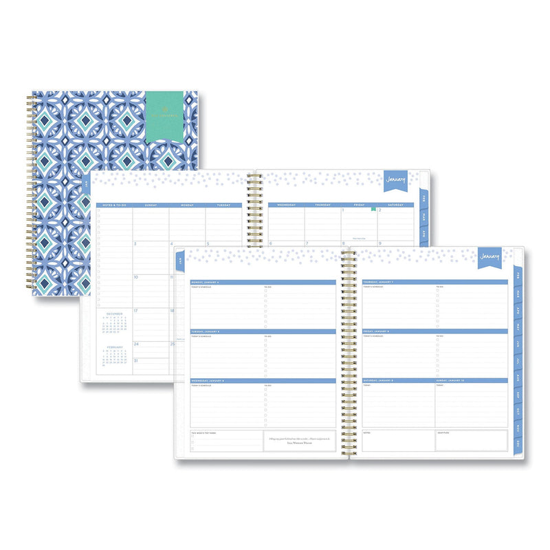 Blue Sky Day Designer Tile Weekly/Monthly Planner, Tile Artwork, 11 x 8.5, Blue/White Cover, 12-Month (Jan to Dec): 2023