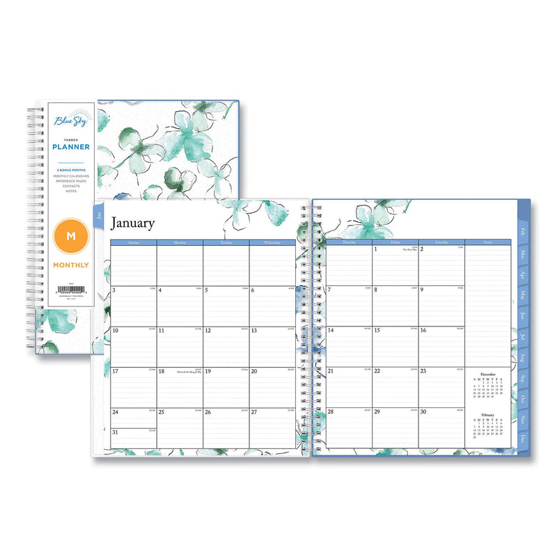 Blue Sky Lindley Monthly Planner, Lindley Floral Artwork, 10 x 8, White/Blue/Green Cover, 12-Month (Jan to Dec): 2023