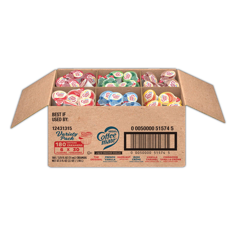 Coffee mate Liquid Coffee Creamer, Variety Pack, 6 Assorted Flavors, 0.38 oz Mini Cups, 180/Carton