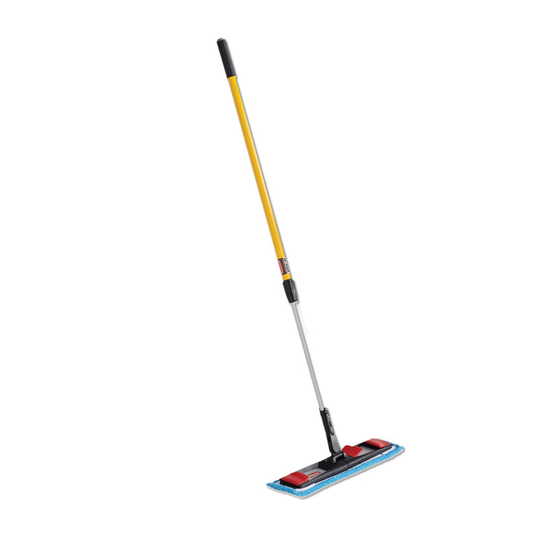 Rubbermaid Adaptable Flat Mop Kit, 19.5 x 5.5 Blue Microfiber Head, 48" to 72" Yellow Aluminum Handle
