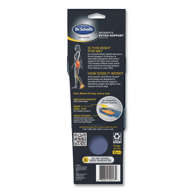 Dr. Scholl's Pain Relief Extra Support Orthotic Insoles, Women Sizes 6 to 11, Gray/Blue/Orange/Yellow, Pair