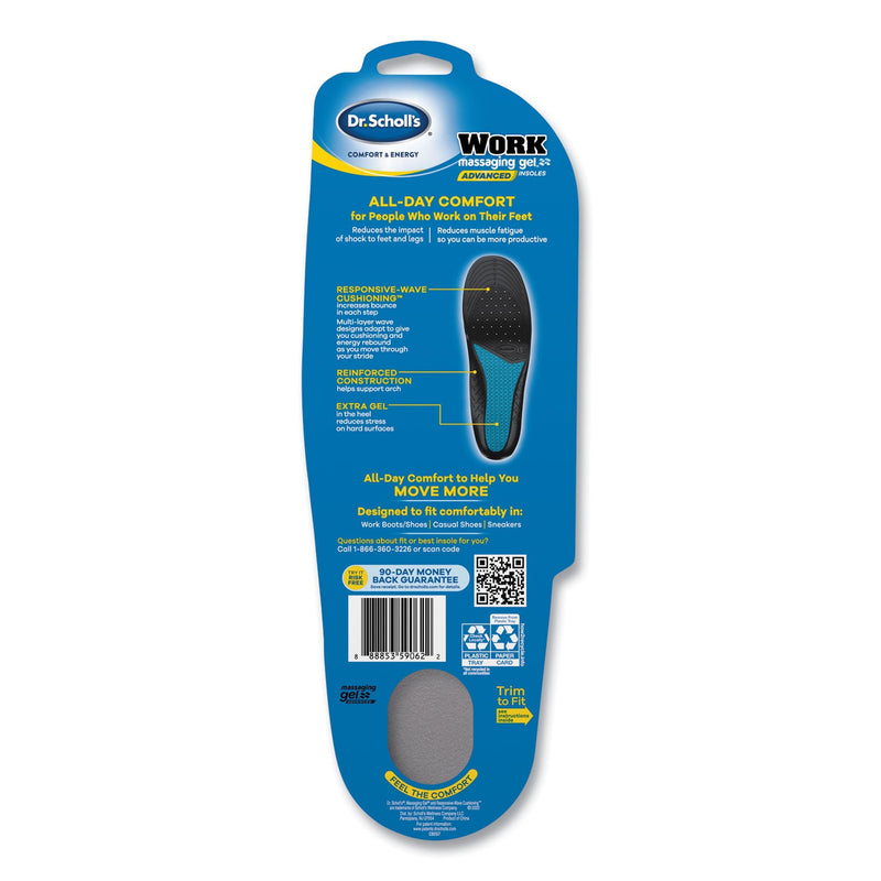 Dr. Scholl's Comfort and Energy Work Massaging Gel Insoles, Men Sizes 8 to 14, Black/Blue, Pair