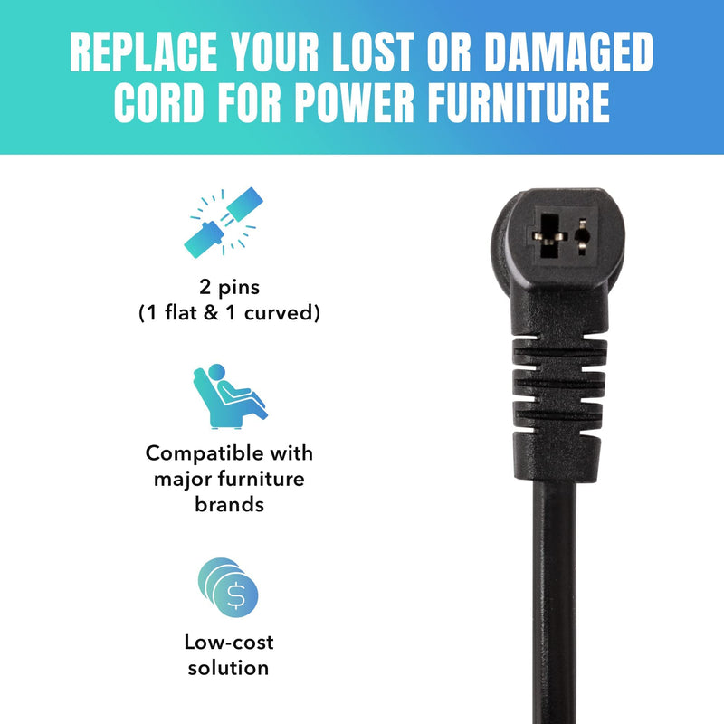 Universal Recliner Power Cord Replacement (2-Pin Adapter)