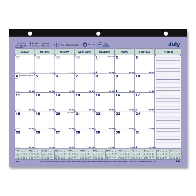 Brownline Academic 13-Month Desk Pad Calendar, 11 x 8.5, Black Binding, 13-Month (July to July): 2022 to 2023