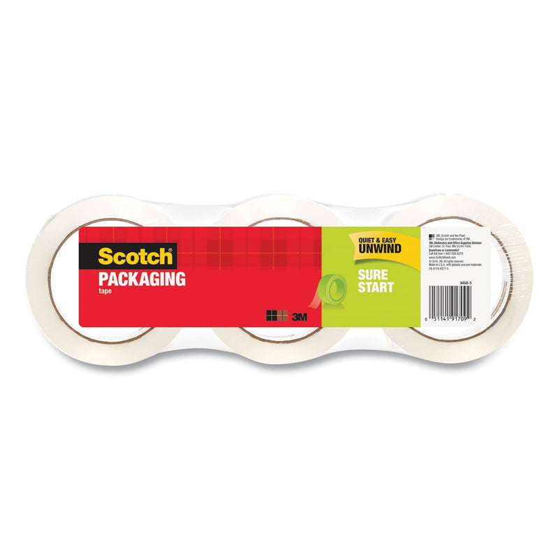 Scotch Sure Start Packaging Tape, 3" Core, 1.88" x 54.6 yds, Clear, 3/Pack