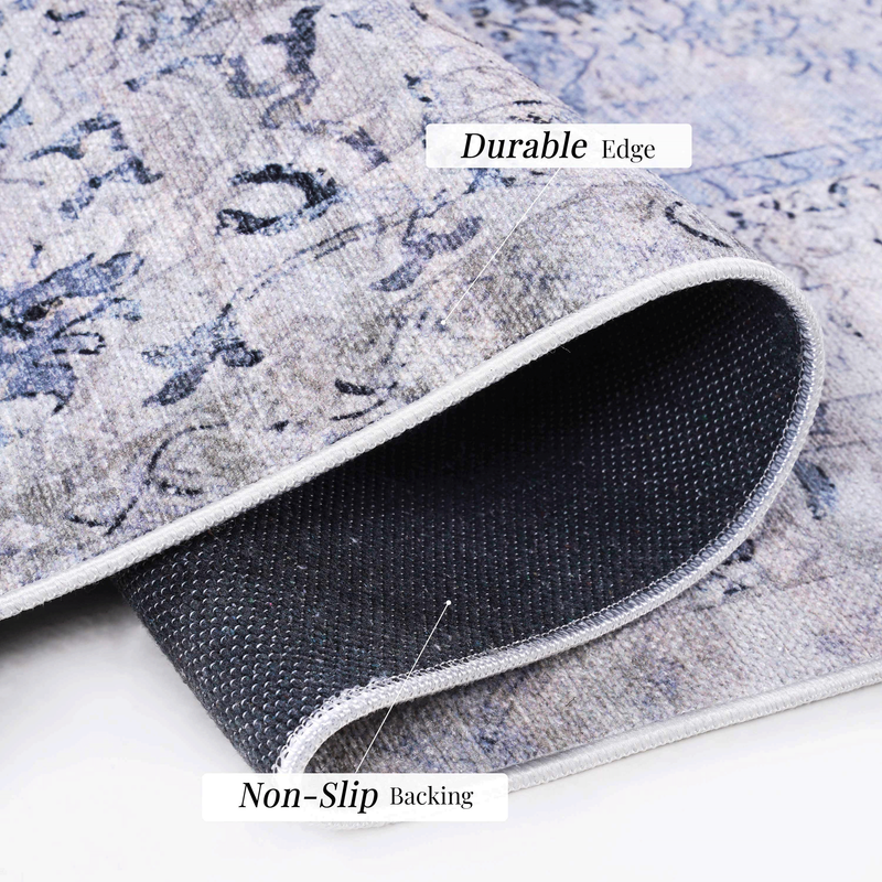 NAAR MAVAL Blue Washable Rug 5x8 Area Rug (Blue+Cream, 5' x 8')