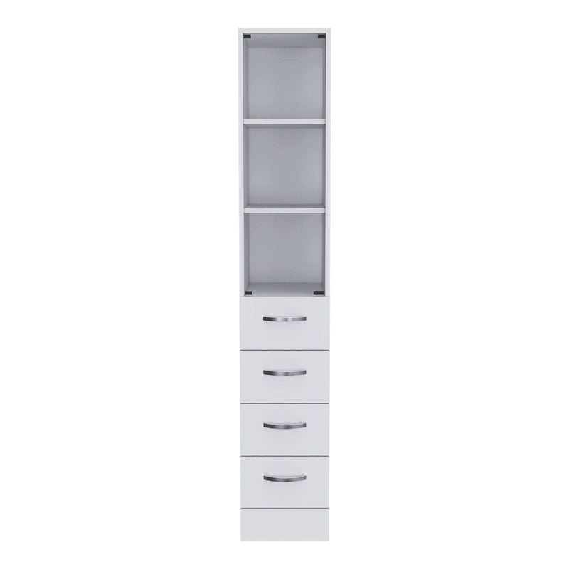 Linen Cabinet, 3 Shelves, 4 Drawers And Metal Handles - White