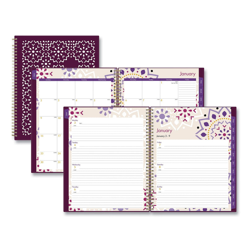 Blue Sky Gili Weekly/Monthly Planner, Gili Jewel Tone Artwork, 11 x 8.5, Plum Cover, 12-Month (Jan to Dec): 2023