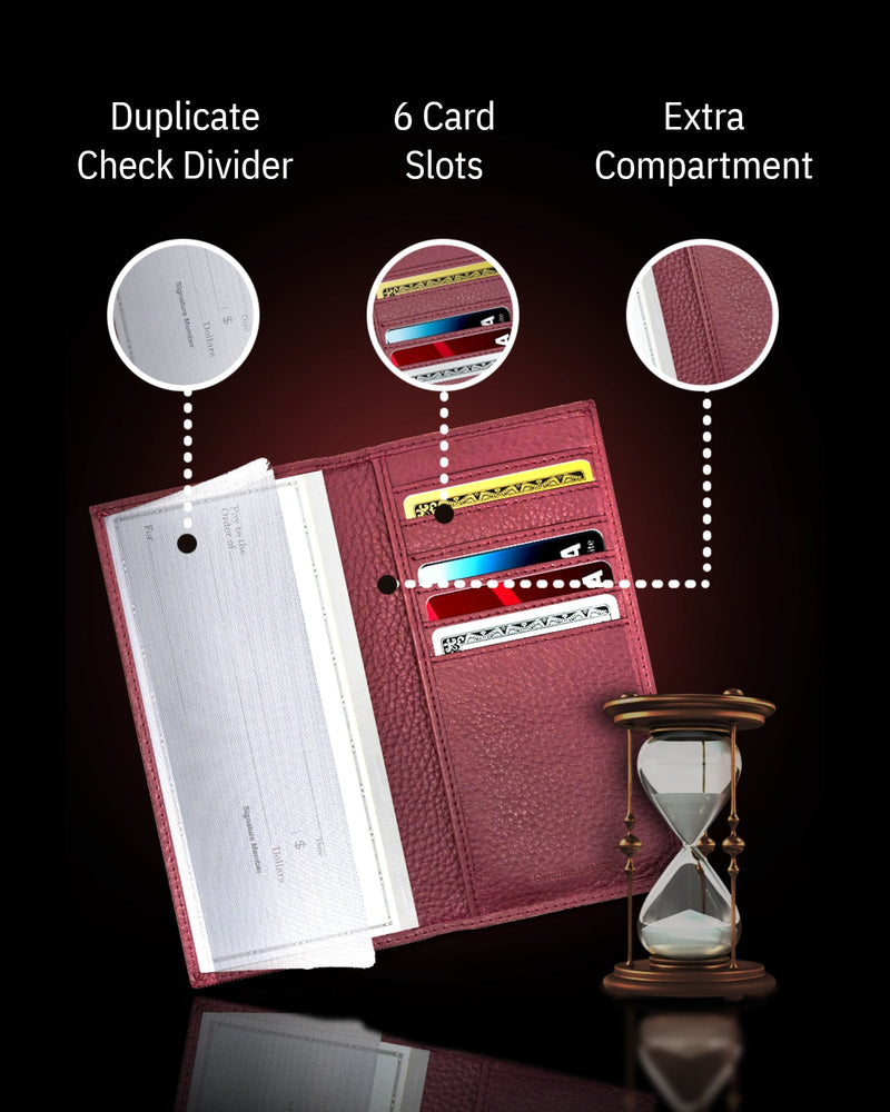 Genuine Leather Checkbook Cover – Card Slots, RFID Blocking