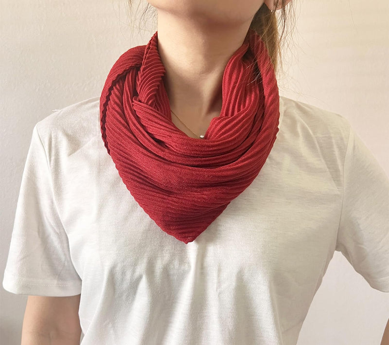 stylesilove Women Crinkle Pleated Square Scarf Solid Color Neckerchief Soft Bandana Small Shawl Neck Wraps for All Season