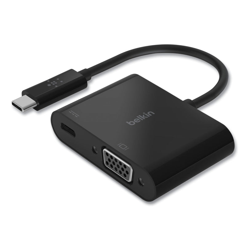 Belkin USB-C to VGA + Charge Adapter, USB-C(F)/USB-C(M)/VGA, 2.36", Black