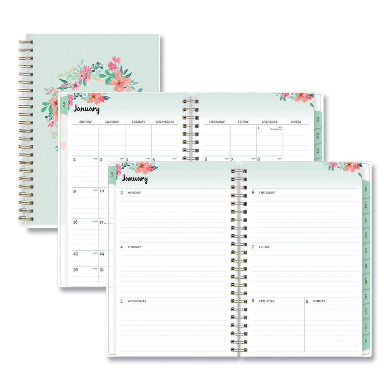 Blue Sky Laurel Weekly/Monthly Planner, Laurel Floral Artwork, 8 x 5, Green/Pink/Orange Cover, 12-Month (Jan to Dec): 2023